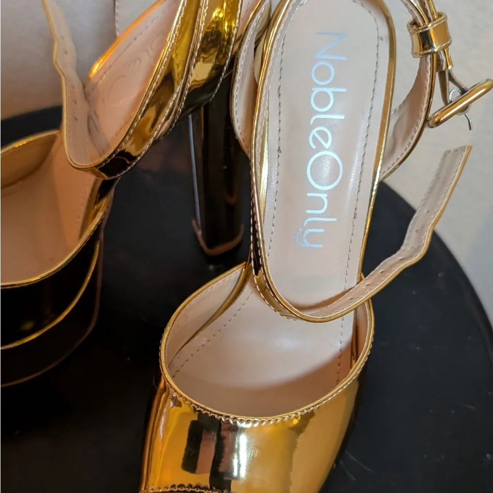 Gold Metallic Platform Slingback Heels